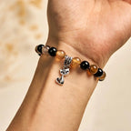 Fortune Jewel Tortoiseshell Cat Light Brown Striped Agate Black Onyx Protection Bracelet Fortune Jewel