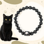 Fortune Jewel Black Cat Natural Black Onyx Ceramic Kitten Support Bracelet Fortune Jewel
