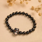 Fortune Jewel Black Cat Natural Black Onyx Ceramic Kitten Support Bracelet Fortune Jewel