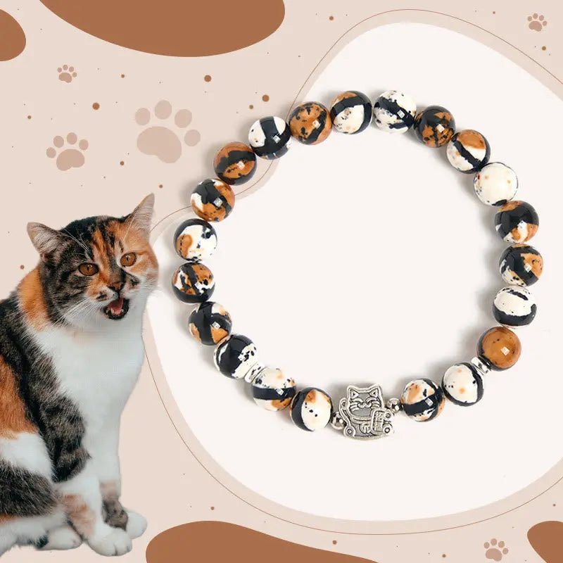 Fortune Jewel 925 Sterling Silver Calico Cat Stone Bead Bracelet Fortune Jewel