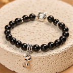 Fortune Jewel Black Cat Natural Black Onyx Kitten Support Bracelet Fortune Jewel