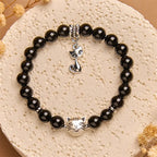 Fortune Jewel Black Cat Natural Black Onyx Kitten Support Bracelet Fortune Jewel