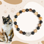 Fortune Jewel 925 Sterling Silver Tortoiseshell Cat Light Brown Striped Agate Black Onyx Bracelet Fortune Jewel