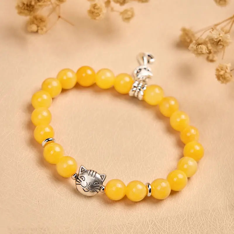 Fortune Jewel Orange Tabby Cat Yellow Chalcedony Positivity Bracelet Fortune Jewel