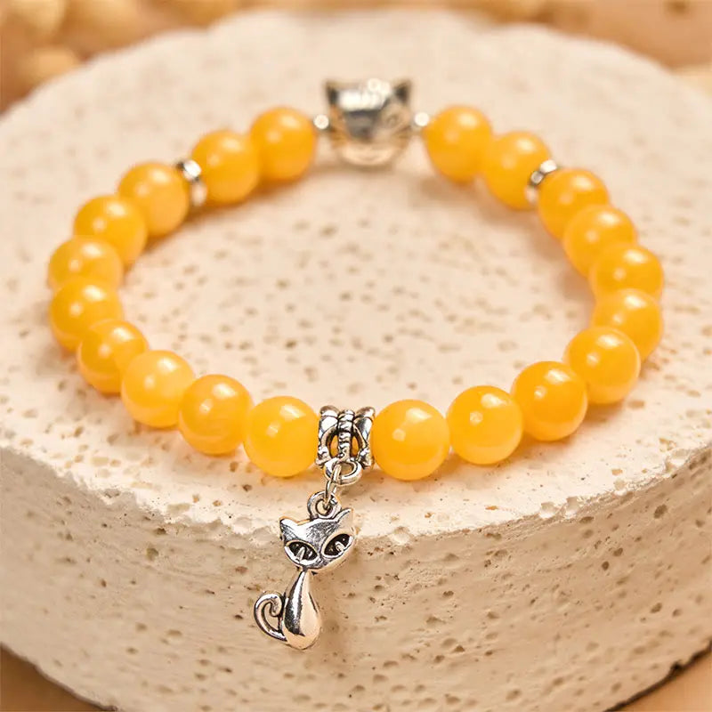 Fortune Jewel Orange Tabby Cat Yellow Chalcedony Positivity Bracelet Fortune Jewel