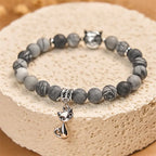 Fortune Jewel Grey Tabby Cat Natural Black Veined Jasper Strength Bracelet Fortune Jewel