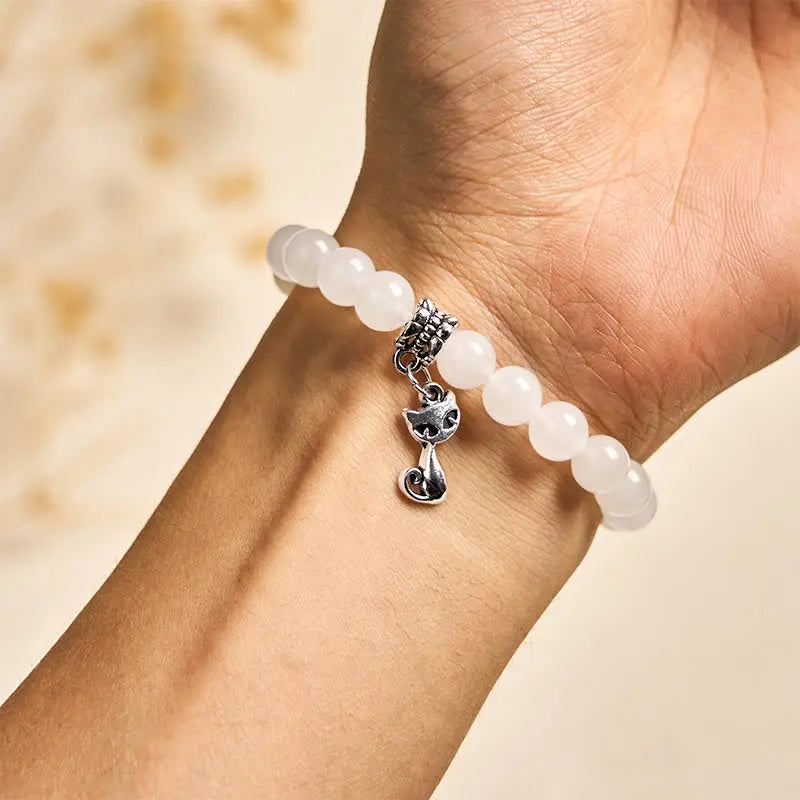 Fortune Jewel White Cat White Jade Luck Blessing Bracelet Fortune Jewel