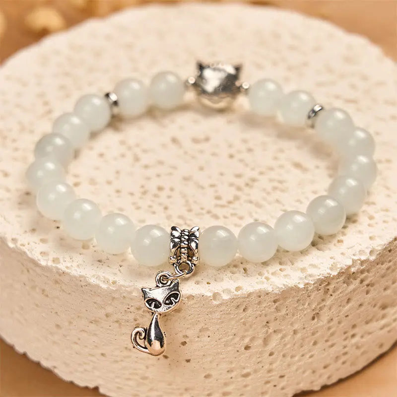 Fortune Jewel White Cat White Jade Luck Blessing Bracelet Fortune Jewel