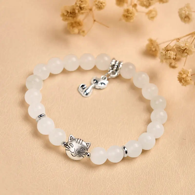 Fortune Jewel White Cat White Jade Luck Blessing Bracelet Fortune Jewel