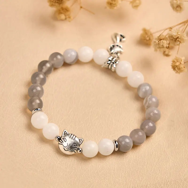 Fortune Jewel Ragdoll Cat Gray Striped Agate Chalcedony Support Bracelet Fortune Jewel