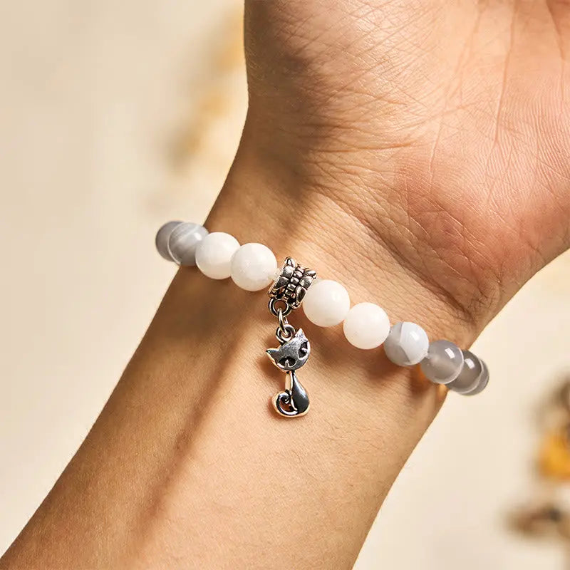 Fortune Jewel Ragdoll Cat Gray Striped Agate Chalcedony Support Bracelet Fortune Jewel