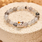 Fortune Jewel Calico Cat Natural Agate Stone Ceramic Kitten Head Power Bracelet Fortune Jewel