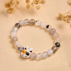 Fortune Jewel Calico Cat Natural Agate Stone Ceramic Kitten Head Power Bracelet Fortune Jewel