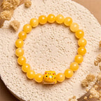 Fortune Jewel Orange Tabby Cat Yellow Chalcedony Ceramic Kitten Joy Bracelet Fortune Jewel