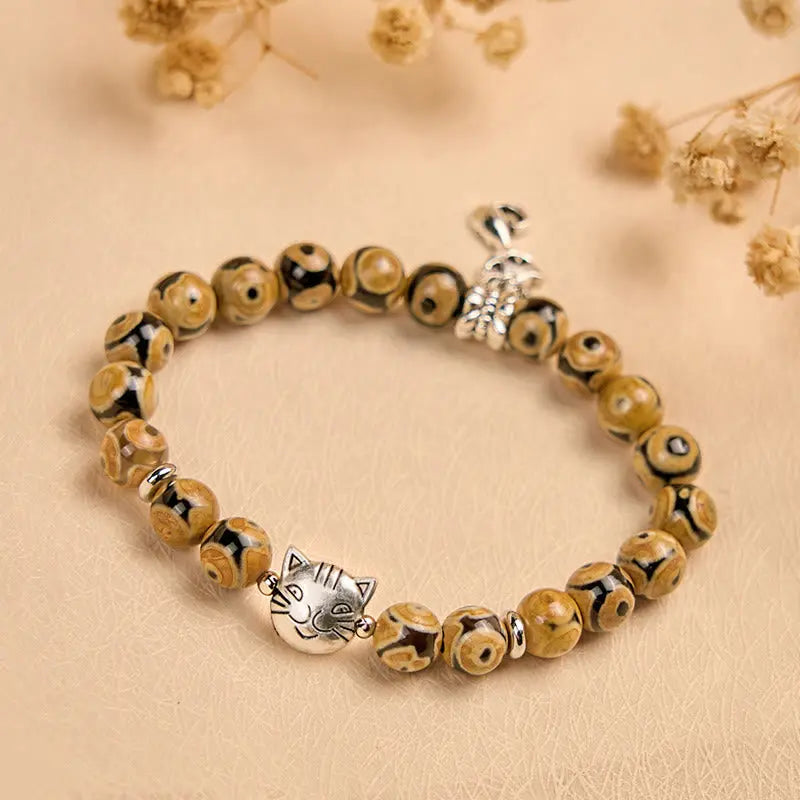 Fortune Jewel Bengal Cat Natural Agate Stone Inner Strength Bracelet Fortune Jewel