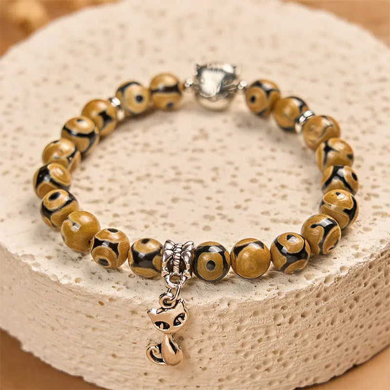Fortune Jewel Bengal Cat Natural Agate Stone Inner Strength Bracelet Fortune Jewel