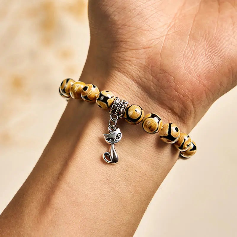 Fortune Jewel Bengal Cat Natural Agate Stone Inner Strength Bracelet Fortune Jewel
