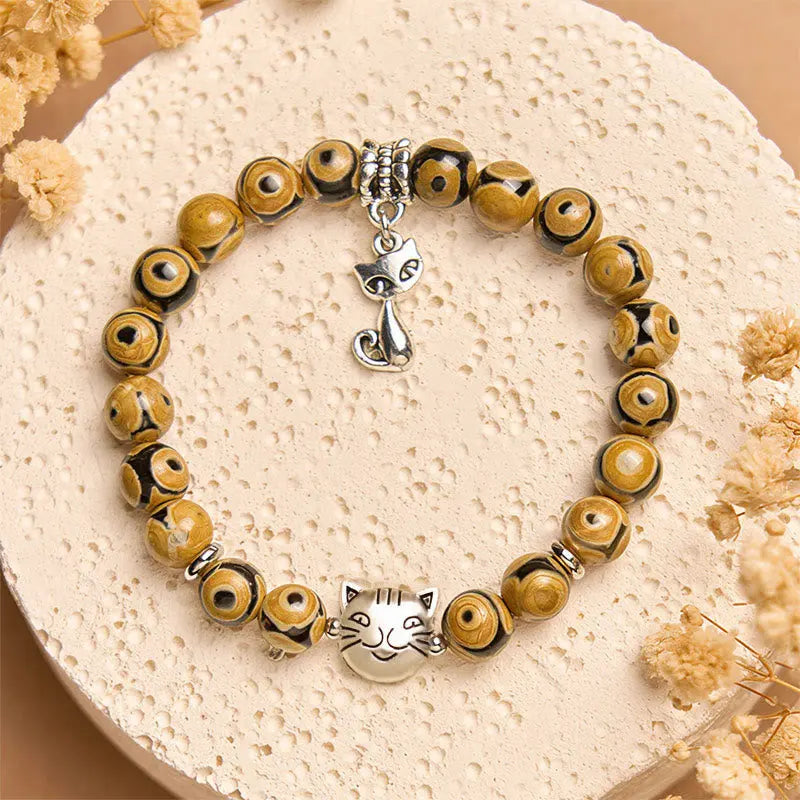 Fortune Jewel Bengal Cat Natural Agate Stone Inner Strength Bracelet Fortune Jewel