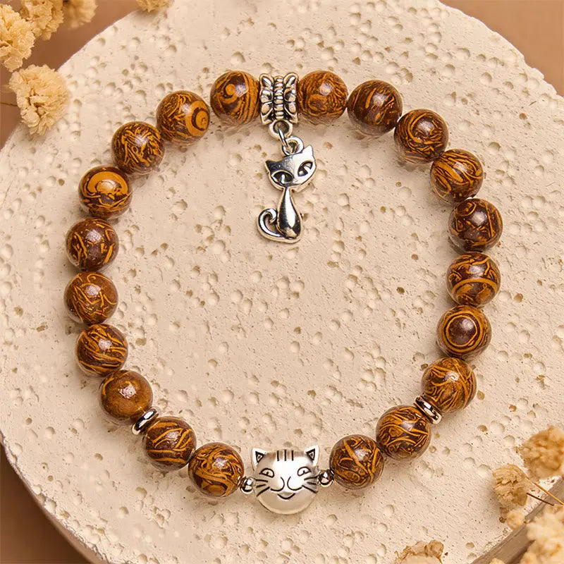 Fortune Jewel Natural Stone Kitten Cat Head Protection Bracelet Fortune Jewel