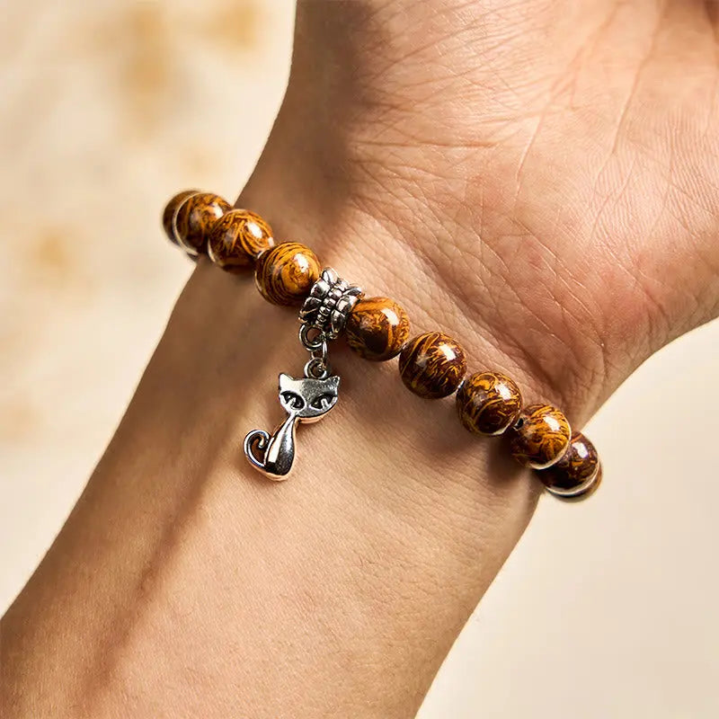 Fortune Jewel Natural Stone Kitten Cat Head Protection Bracelet Fortune Jewel