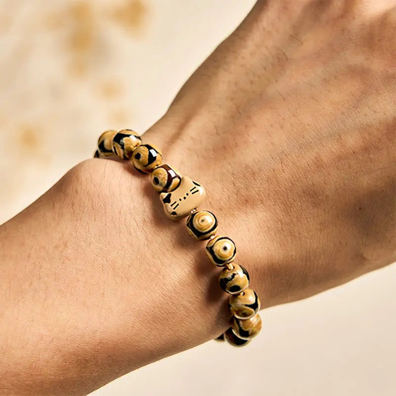 Fortune Jewel Bengal Cat Natural Agate Stone Kitten Head Graceful Bracelet Fortune Jewel