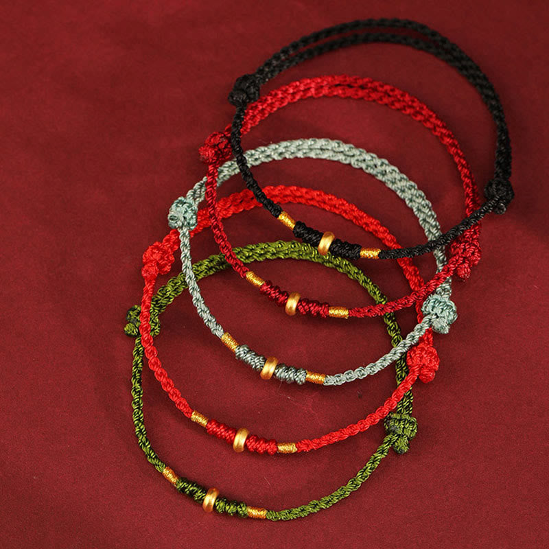 Fortune Jewel 999 Gold Small Lucky Beads String Protection Luck Braided Bracelet Anklet