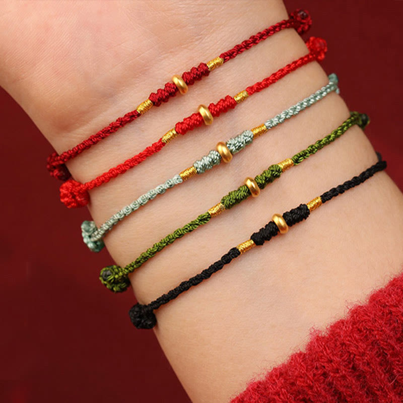 Fortune Jewel 999 Gold Small Lucky Beads String Protection Luck Braided Bracelet Anklet