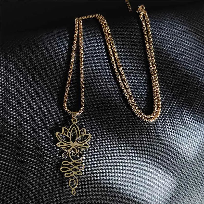 Fortune Jewel Lotus Vines Design Chakra Symbol Stainless Steel Enlightenment Necklace Pendant Fortune Jewel