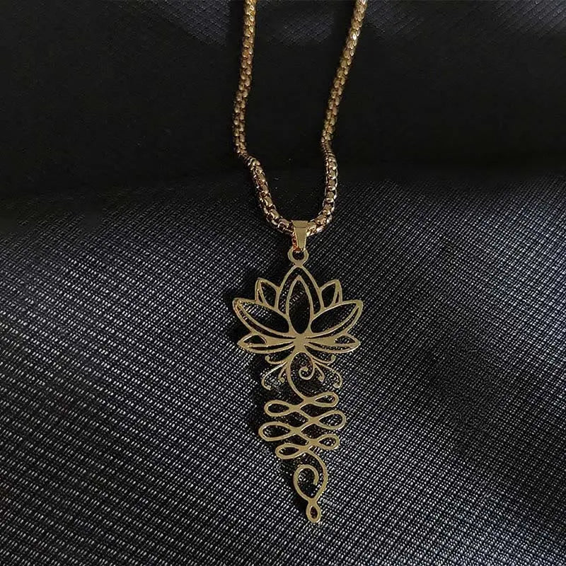 Fortune Jewel Lotus Vines Design Chakra Symbol Stainless Steel Enlightenment Necklace Pendant Fortune Jewel