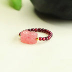 Fortune Jewel Garnet Beads Strawberry Quartz Pixiu Protection Ring Fortune Jewel