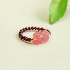 Fortune Jewel Garnet Beads Strawberry Quartz Pixiu Protection Ring Fortune Jewel