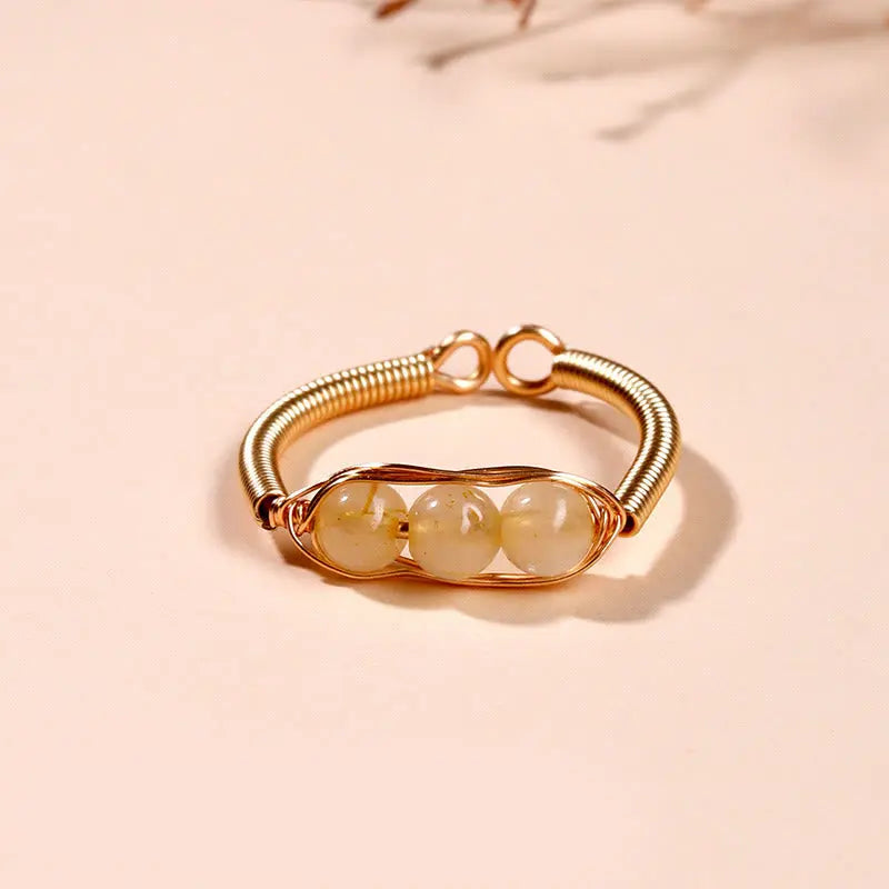 Fortune Jewel Natural Stone Bead Alloy Healing Open Ring Fortune Jewel