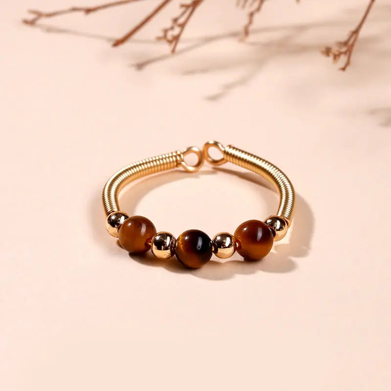 Fortune Jewel Natural Stone Bead Alloy Healing Open Ring Fortune Jewel