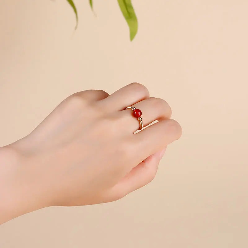 Fortune Jewel Natural Stone Bead Alloy Healing Open Ring Fortune Jewel