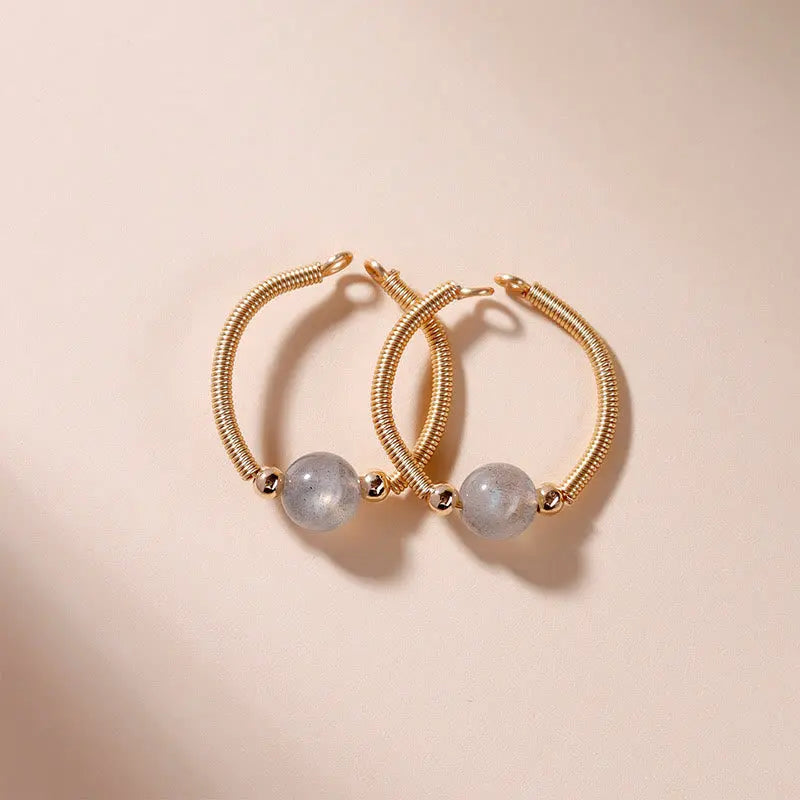 Fortune Jewel Natural Stone Bead Alloy Healing Open Ring Fortune Jewel