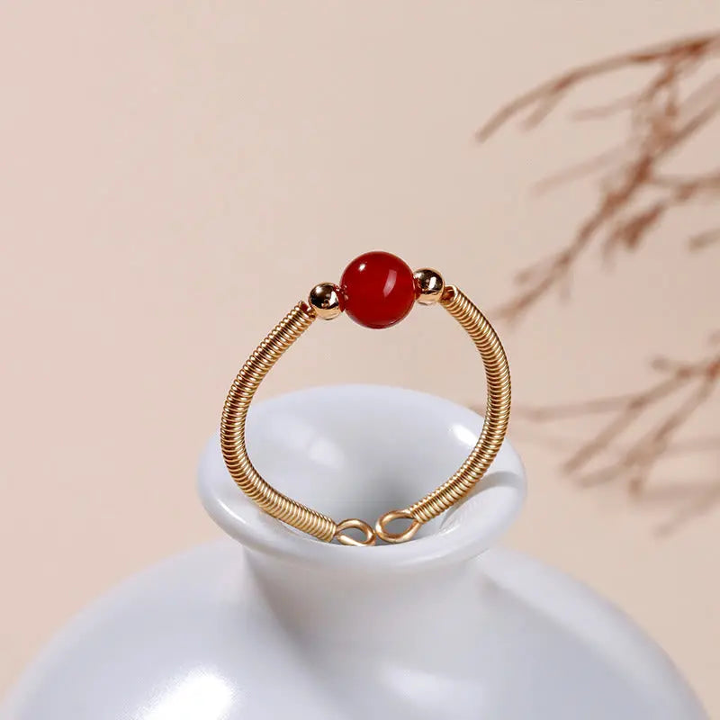 Fortune Jewel Natural Stone Bead Alloy Healing Open Ring Fortune Jewel