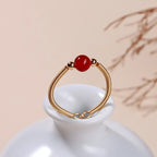 Fortune Jewel Natural Stone Bead Alloy Healing Open Ring Fortune Jewel