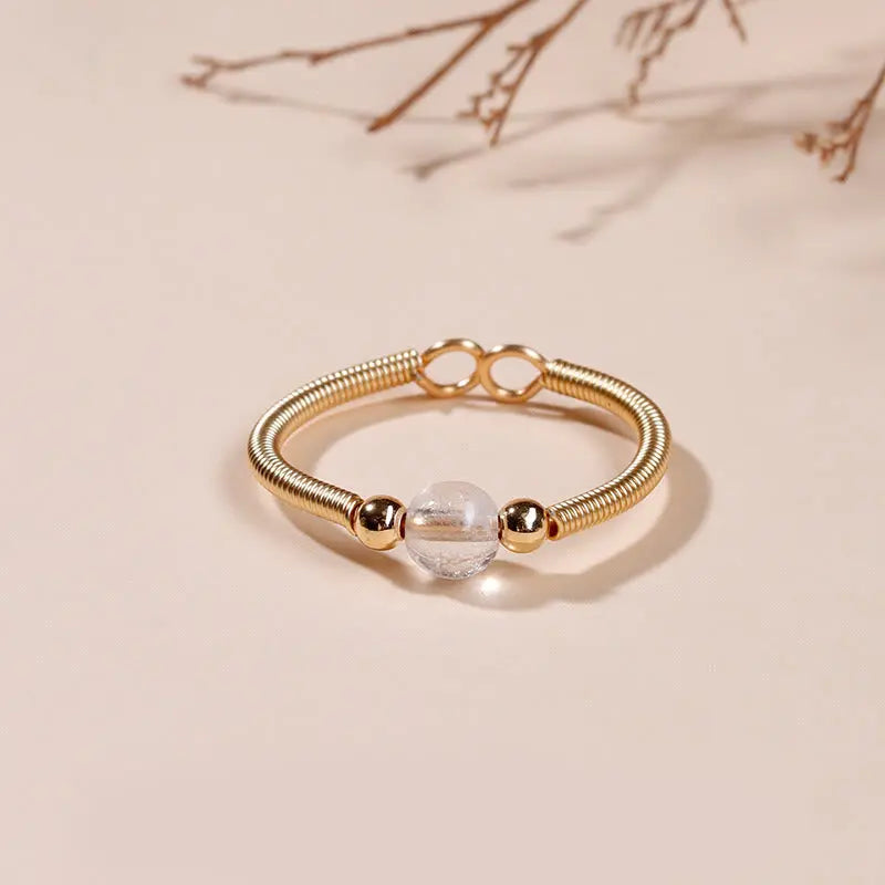 Fortune Jewel Natural Stone Bead Alloy Healing Open Ring Fortune Jewel