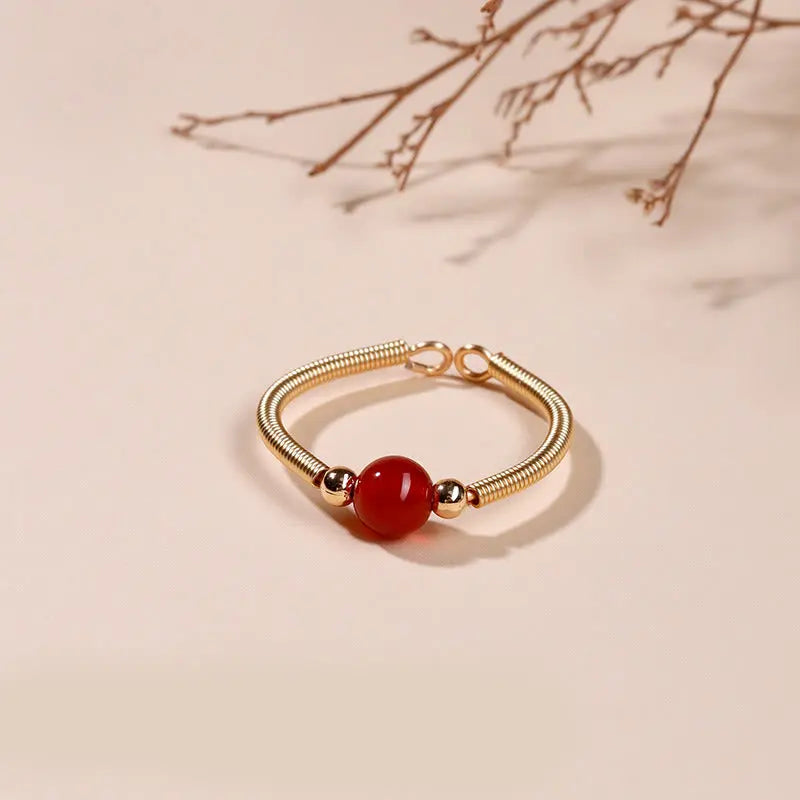 Fortune Jewel Natural Stone Bead Alloy Healing Open Ring Fortune Jewel