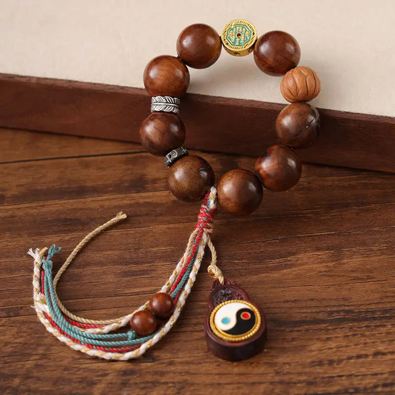 Fortune Jewel Tibet Lightning Struck Jujube Wood Yin Yang Luck Bracelet Fortune Jewel