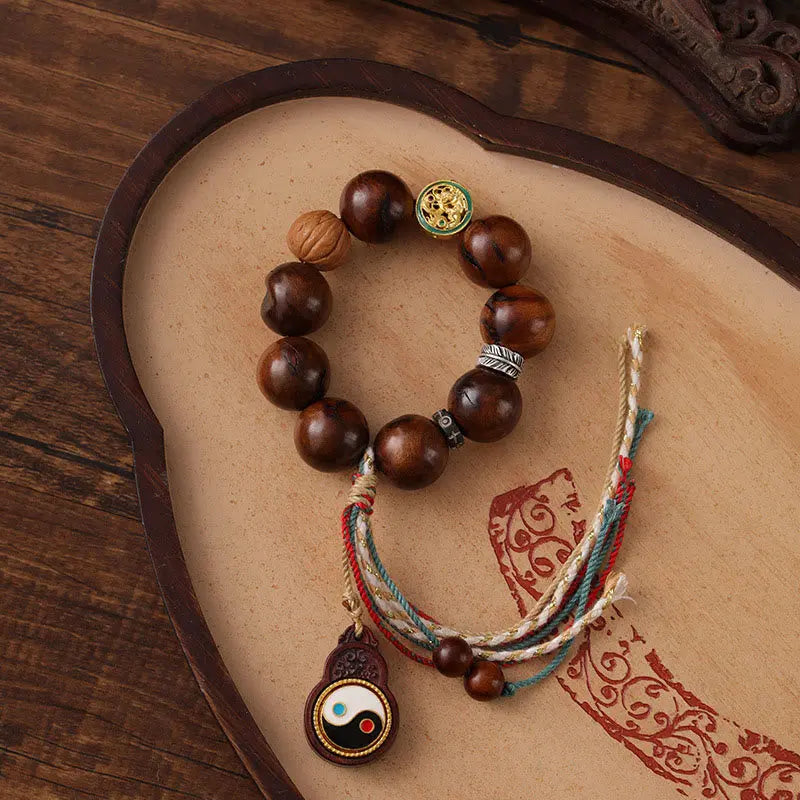 Fortune Jewel Tibet Lightning Struck Jujube Wood Yin Yang Luck Bracelet Fortune Jewel