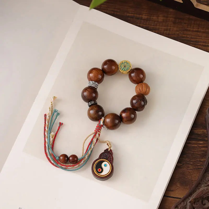 Fortune Jewel Tibet Lightning Struck Jujube Wood Yin Yang Luck Bracelet Fortune Jewel