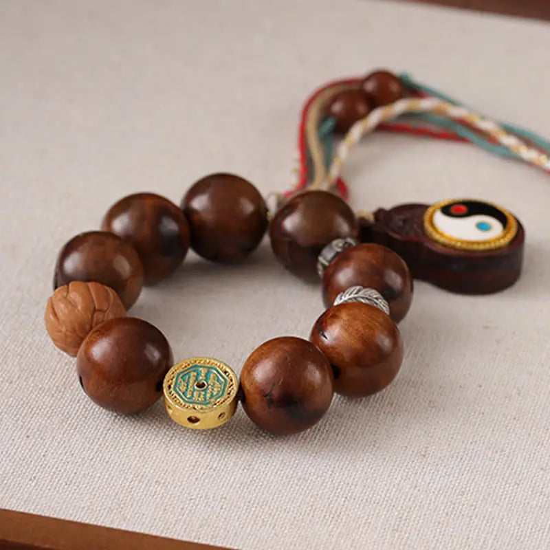 Fortune Jewel Tibet Lightning Struck Jujube Wood Yin Yang Luck Bracelet Fortune Jewel