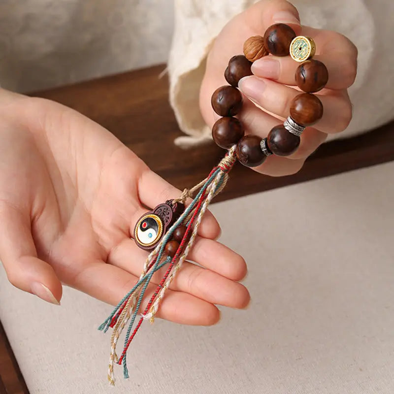 Fortune Jewel Tibet Lightning Struck Jujube Wood Yin Yang Luck Bracelet Fortune Jewel