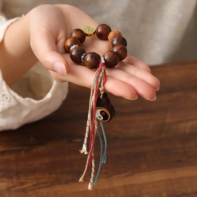 Fortune Jewel Tibet Lightning Struck Jujube Wood Yin Yang Luck Bracelet Fortune Jewel