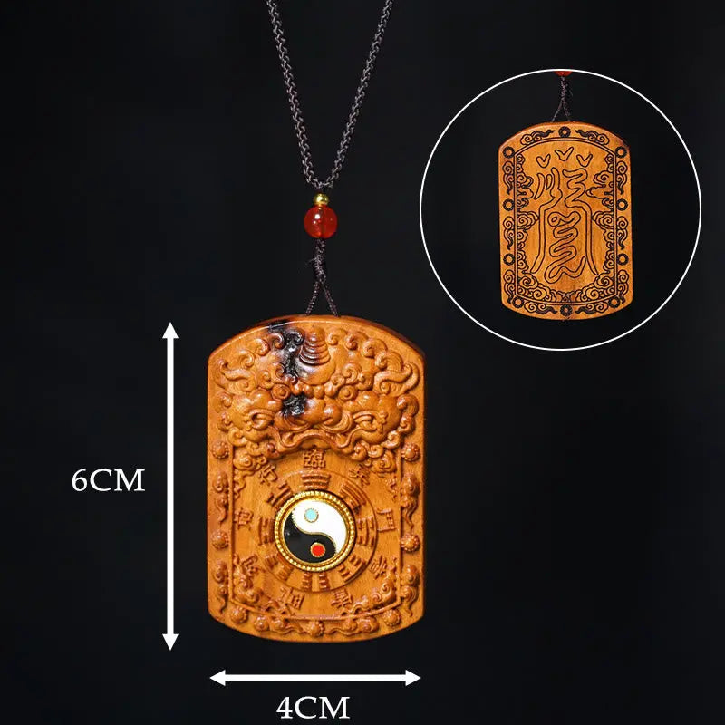 Fortune Jewel Lightning Struck Jujube Wood Dragon Yin Yang Bagua Protection Necklace Pendant Fortune Jewel