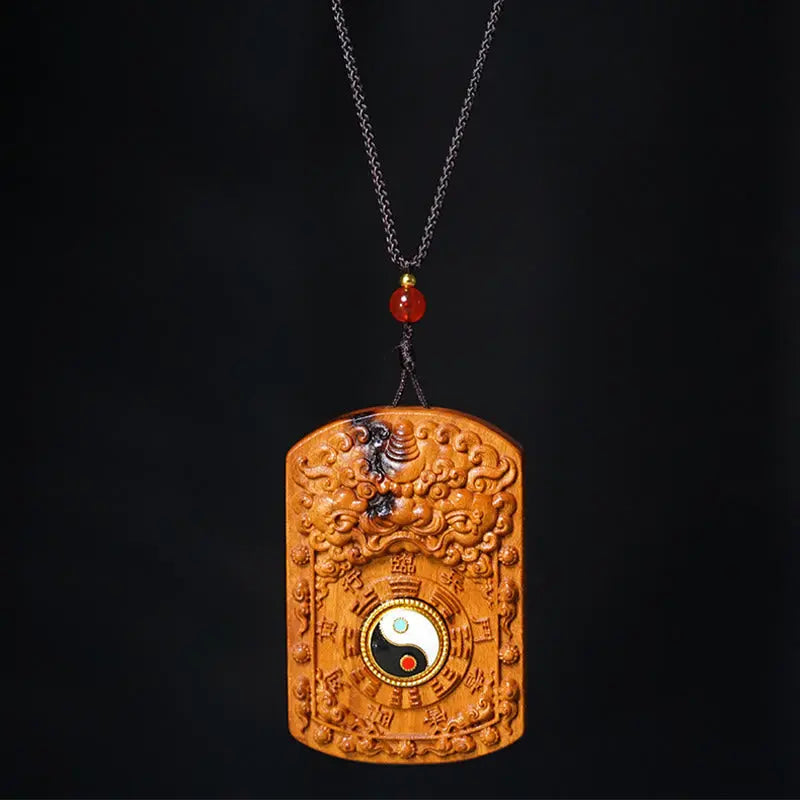 Fortune Jewel Lightning Struck Jujube Wood Dragon Yin Yang Bagua Protection Necklace Pendant Fortune Jewel