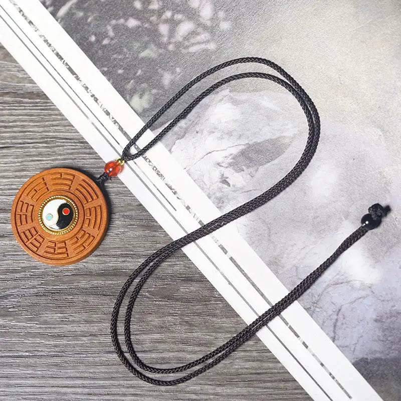Fortune Jewel Lightning Struck Jujube Wood Yin Yang Bagua Luck Necklace Pendant Fortune Jewel