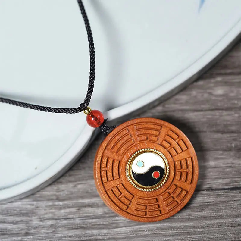 Fortune Jewel Lightning Struck Jujube Wood Yin Yang Bagua Luck Necklace Pendant Fortune Jewel