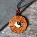 Fortune Jewel Lightning Struck Jujube Wood Yin Yang Bagua Luck Necklace Pendant Fortune Jewel